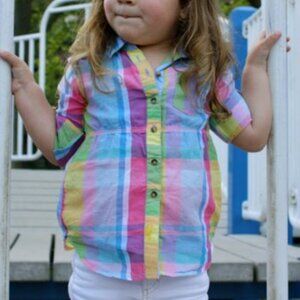 EUC L.O.G.G. for H&M Rainbow Plaid Tunic Shirt Toddler Girl Sz 1.5-2 yrs